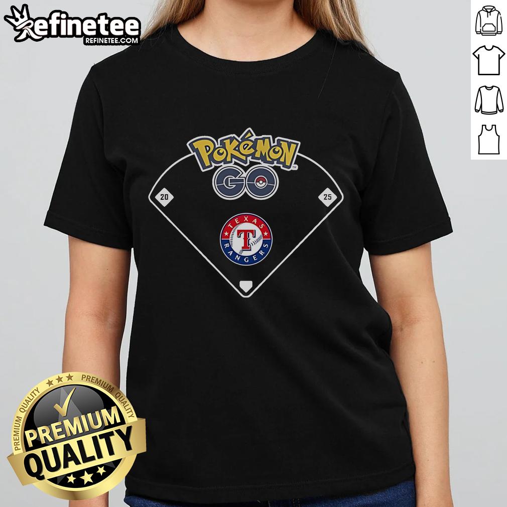 Official Texas Rangers X Pokemon Go Ballpark Ladies Tee featuring vibrant graphics and a stylish design for fans.