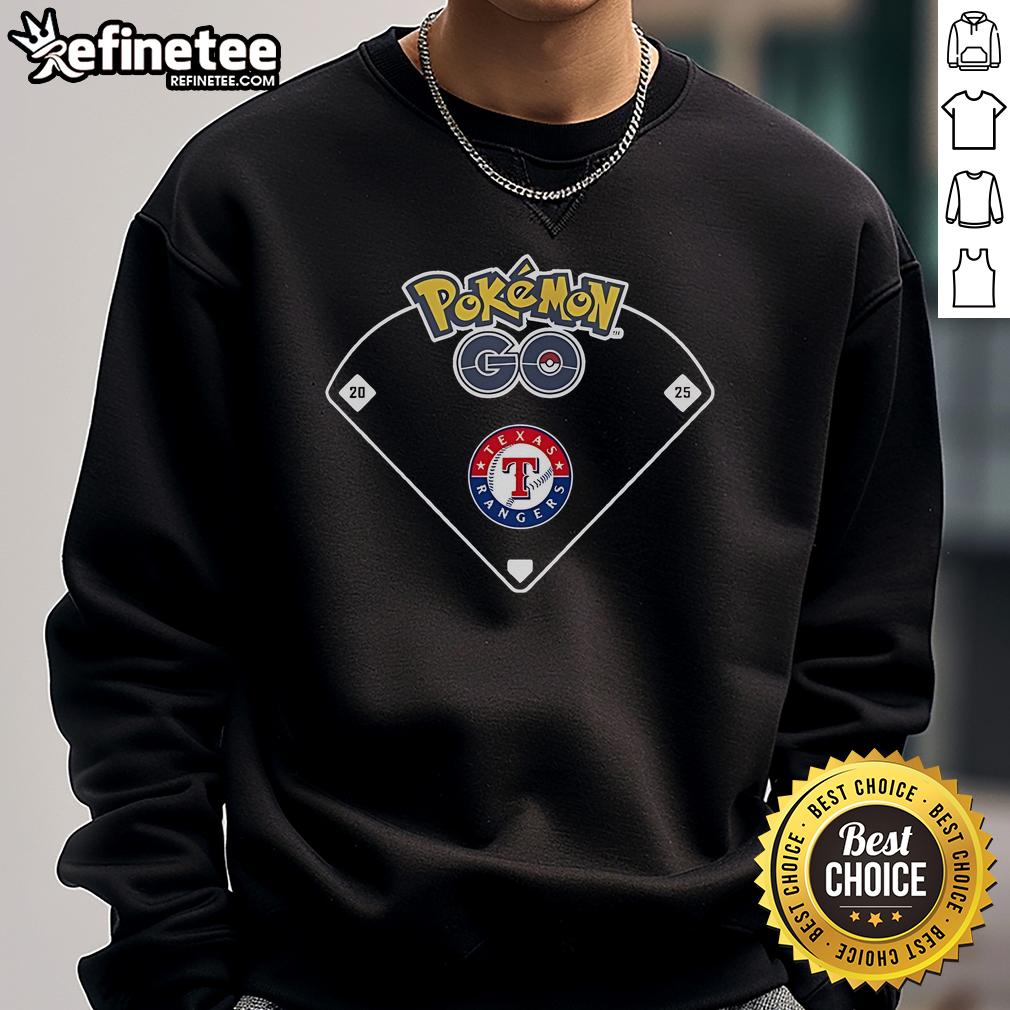 Official Texas Rangers X Pokemon Go ballpark sweatshirt featuring team colors and logo, perfect for fans and gamers.