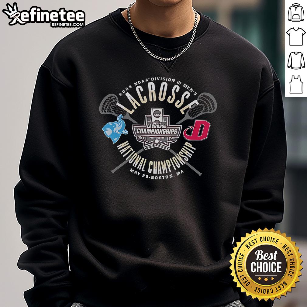 Official Tufts Jumbos vs Dickinson Red Devils NCAA Division III Men's Lacrosse Championship 2025 sweatshirt design.