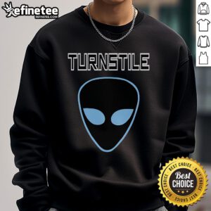 Official Turnstile Alien Sweatshirt featuring unique alien graphic design in vibrant colors, perfect for fans of the band.