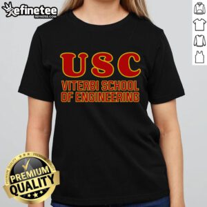 Official USC Viterbi School of Engineering ladies tee in cardinal red with logo, perfect for proud engineering students.