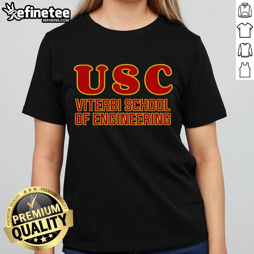 Official USC Viterbi School of Engineering ladies tee in cardinal red with logo, perfect for proud engineering students.