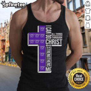 Official Washington Huskies tank top featuring 'I Can Do All Things Through Christ' inspirational design.