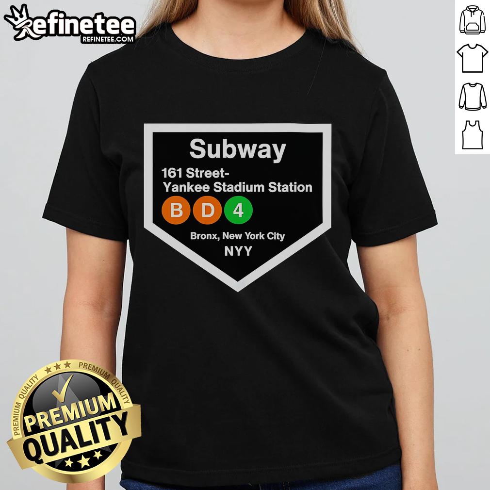 Premium Yankee Stadium Subway Stop Ladies Tee featuring a stylish design perfect for fans and commuters alike.