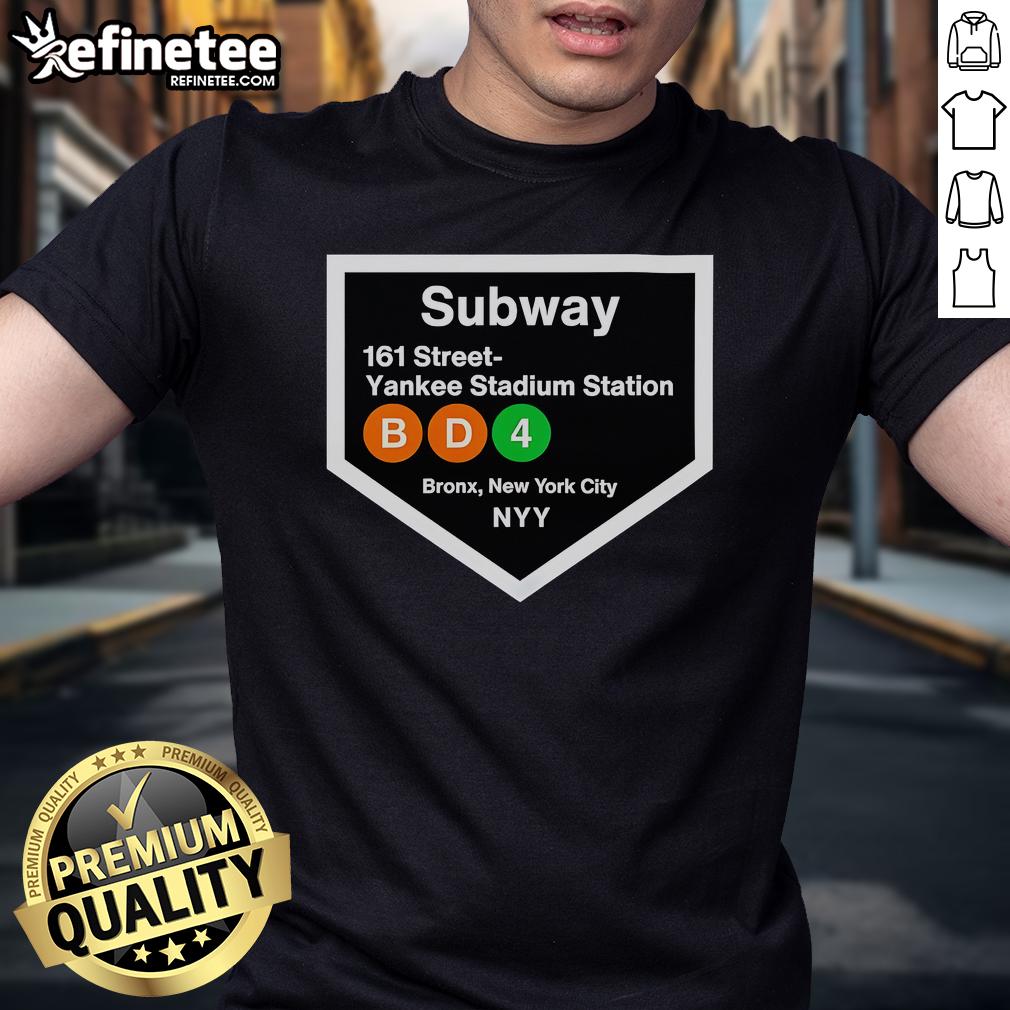 Premium Yankee Stadium Subway Stop T-Shirt featuring iconic NYC subway design for baseball fans and New York enthusiasts.