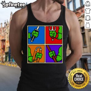 Awesome Teenage Mutant Ninja Turtles ninja weapons tank top featuring vibrant designs of Leo, Donnie, Mikey, and Raph.