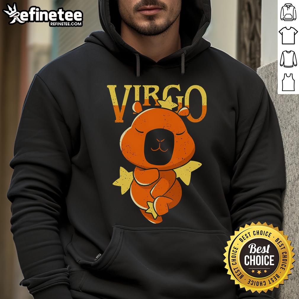 Adorable capybara in a Virgo-themed hoodie, perfect for astrology lovers and animal enthusiasts.
