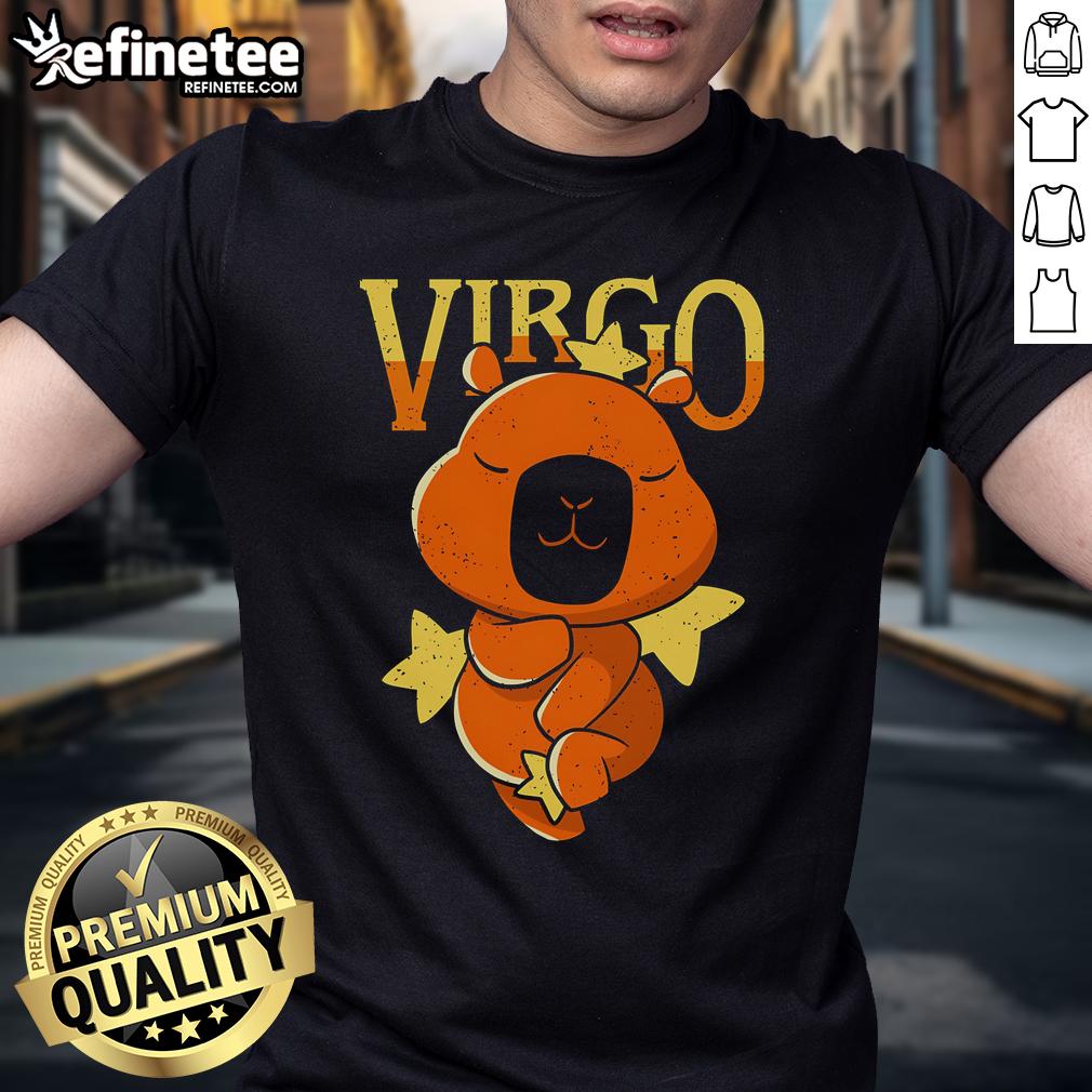 Adorable Cute Capybara Virgo T-Shirt featuring a whimsical capybara design, perfect for astrology and animal lovers.