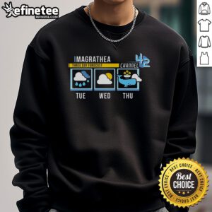 Alt Text: Funny Magrathea Three Day Forecast Channel sweatshirt featuring a humorous weather-themed design.