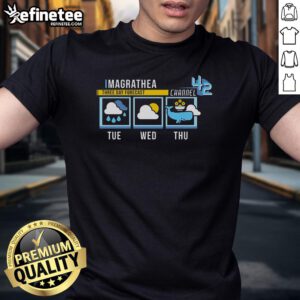 Funny Magrathea Three Day Forecast Channel T-Shirt featuring a humorous graphic design for fans of science fiction.