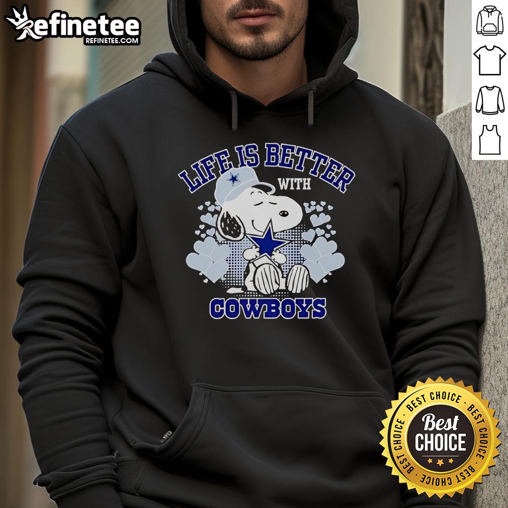 Good Snoopy Life Is Better With Cowboys cartoon hoodie featuring Snoopy in cowboy attire, perfect for casual wear.