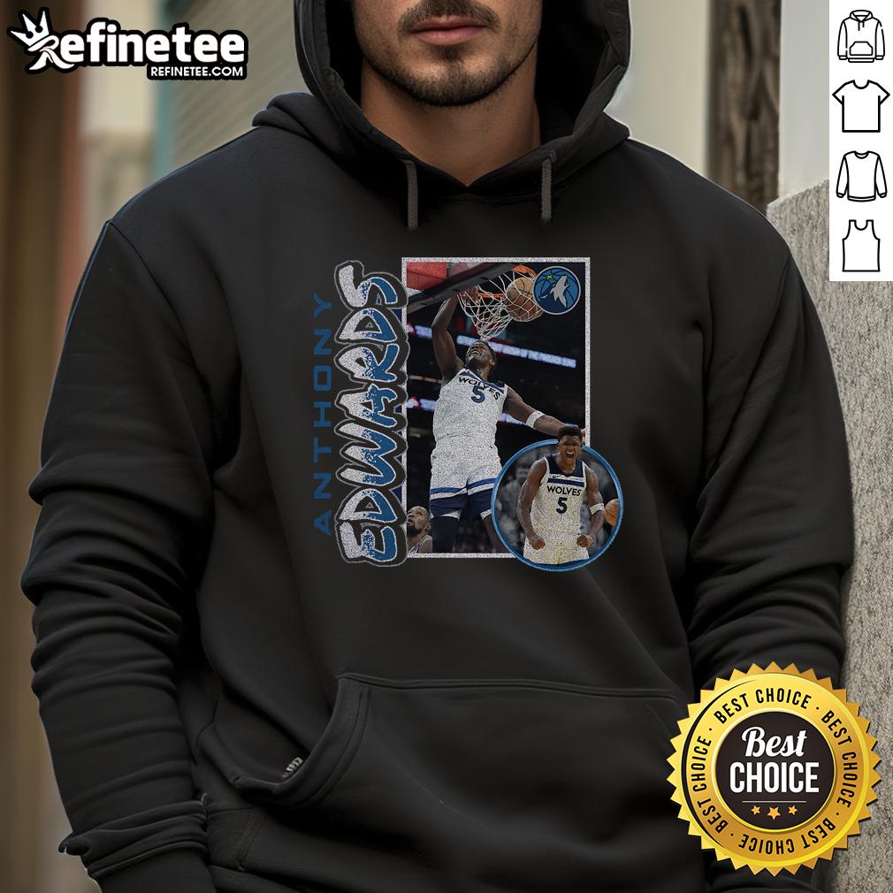 Hot Anthony Edwards wearing a navy Minnesota Timberwolves 90s player hoodie, showcasing his stylish sports fashion.