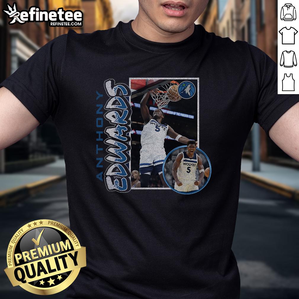Hot Anthony Edwards Navy Minnesota Timberwolves '90s Player T-Shirt showcasing a retro design perfect for fans.
