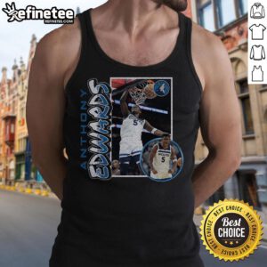 Hot Anthony Edwards in a navy Minnesota Timberwolves 90s player tank top, showcasing a stylish throwback look.