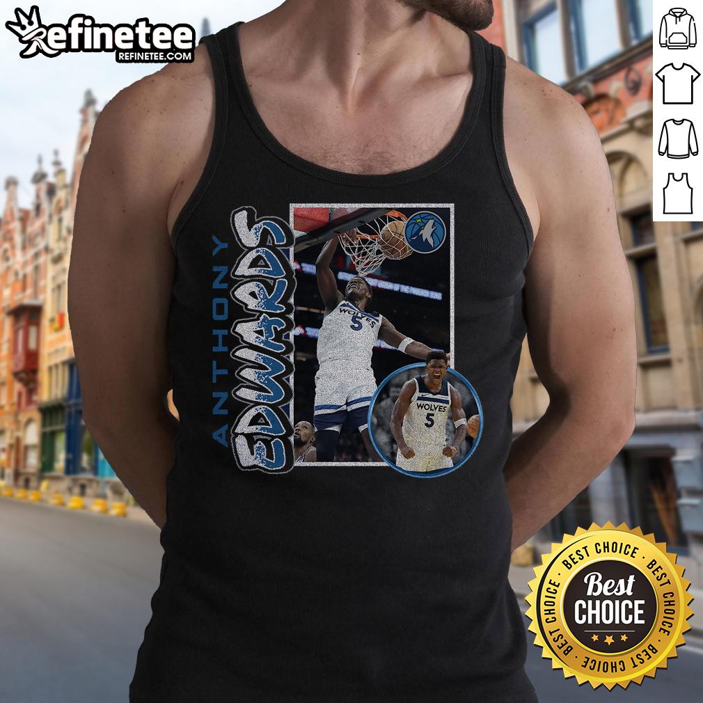 Hot Anthony Edwards in a navy Minnesota Timberwolves 90s player tank top, showcasing a stylish throwback look.