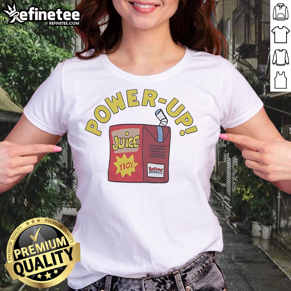 Nice Backyard Baseball Power Up Ladies Tee featuring a stylish design for baseball enthusiasts in vibrant colors.