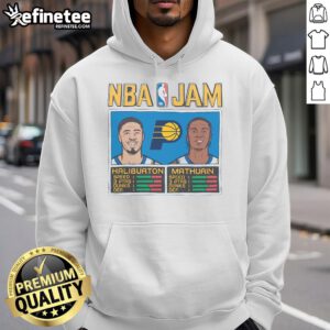 Alt Text: Stylish Nice Indiana Pacers NBA Jam hoodie featuring Haliburton and Mathurin, perfect for fans of the team.