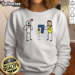 Alt Text: Cartoon sweatshirt featuring T.J. McConnell of the Indiana Pacers celebrating a Finals Game 7 moment.