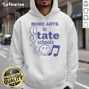 Smiley hoodie featuring 'Nice More Arts in State Schools' design, promoting arts education and creativity in schools.
