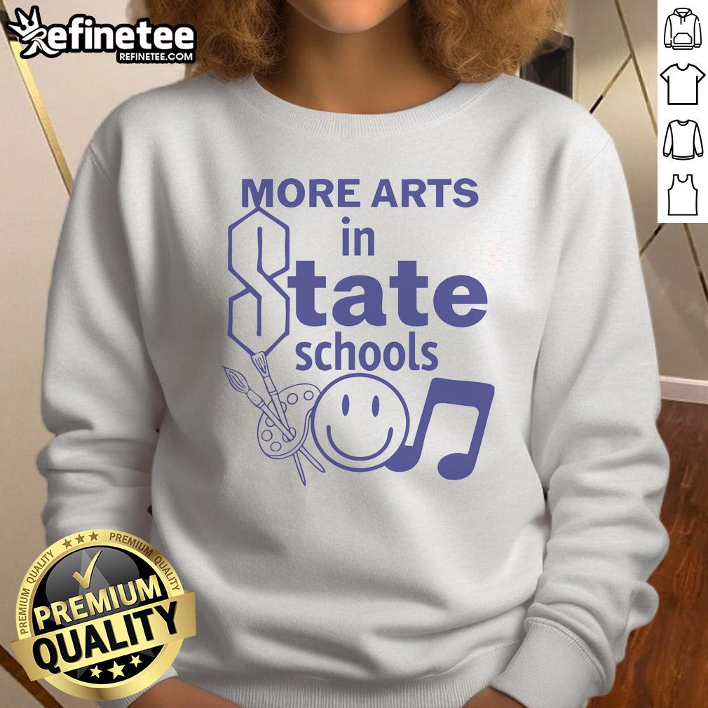 Smiley sweatshirt promoting arts in state schools, featuring a vibrant design and comfortable fit for creative students.