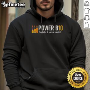 Nice Power B10 hoodie celebrating 10 years of insights with a stylish design and vibrant colors.