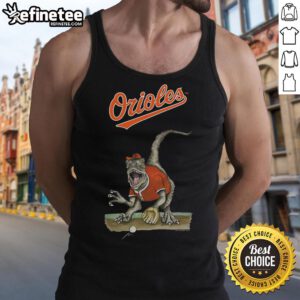 Alt Text: Official Baltimore Orioles Tiny Turnip Velociraptor Tank Top featuring vibrant design for fans and collectors.