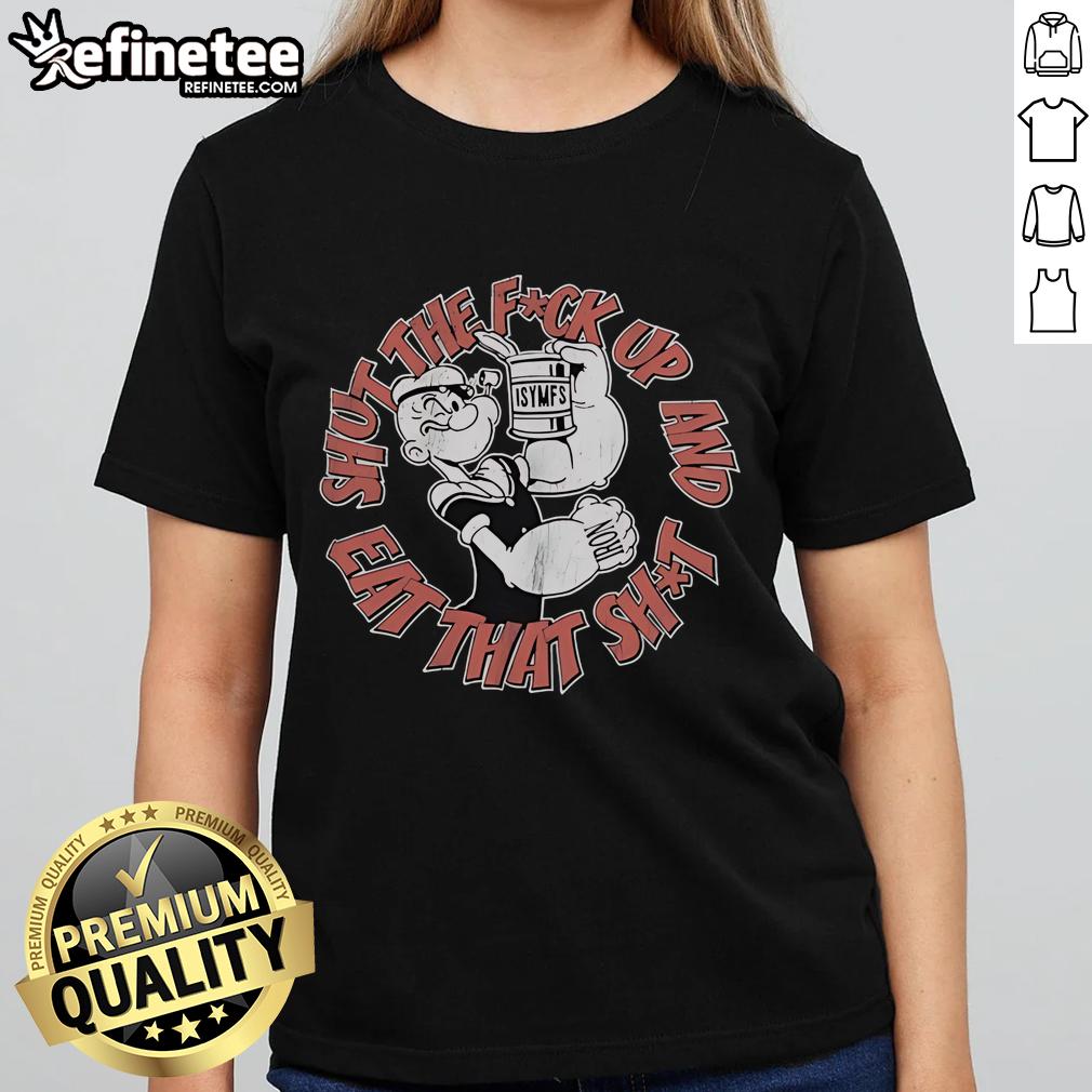 Official CT Fletcher Shut The Fck Up And Eat That Shit Iron Diet Ladies Tee in black, featuring bold motivational graphics.