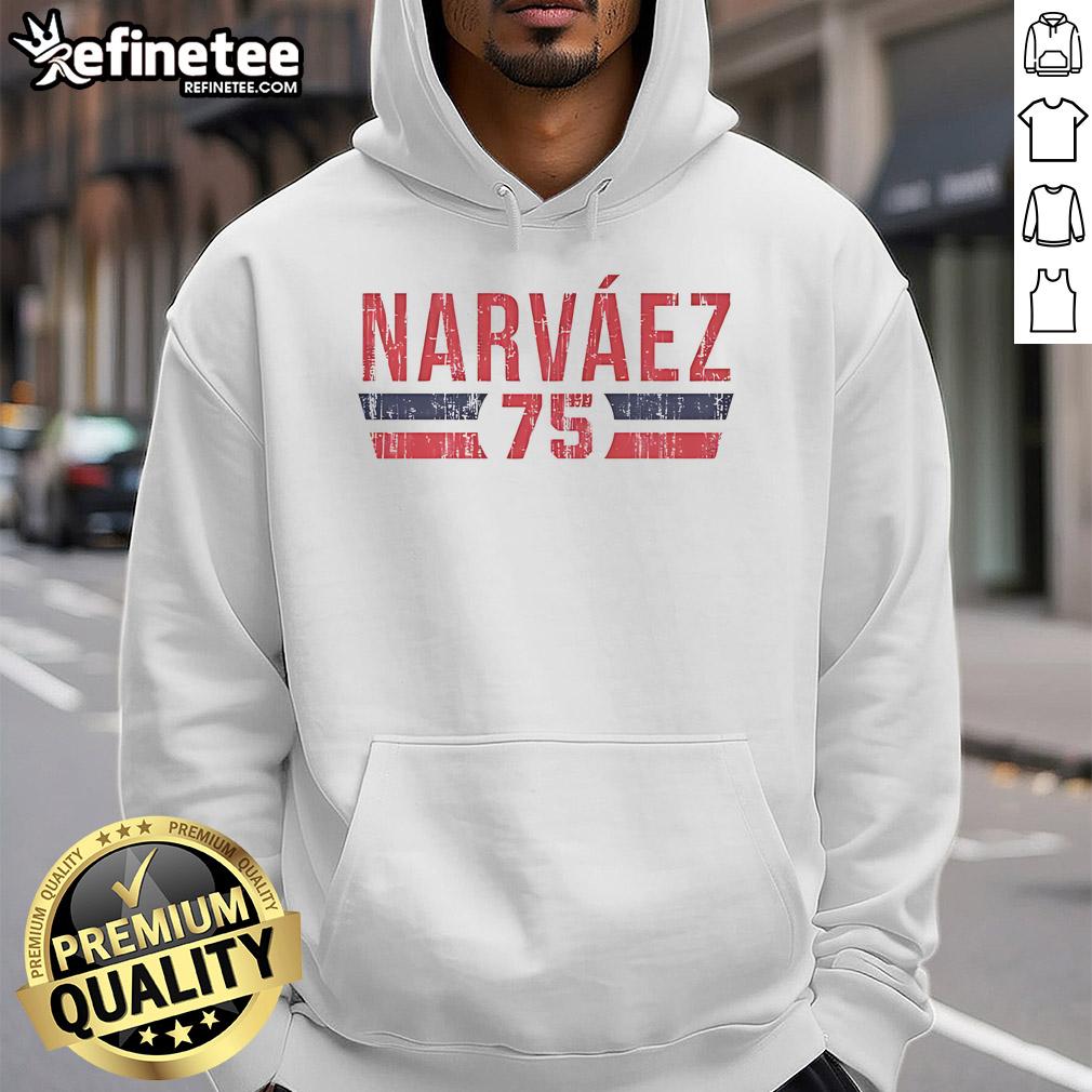 Official Carlos Narvaez 75 Boston Font Vintage Hoodie in stylish design, perfect for casual wear and fans of retro fashion.