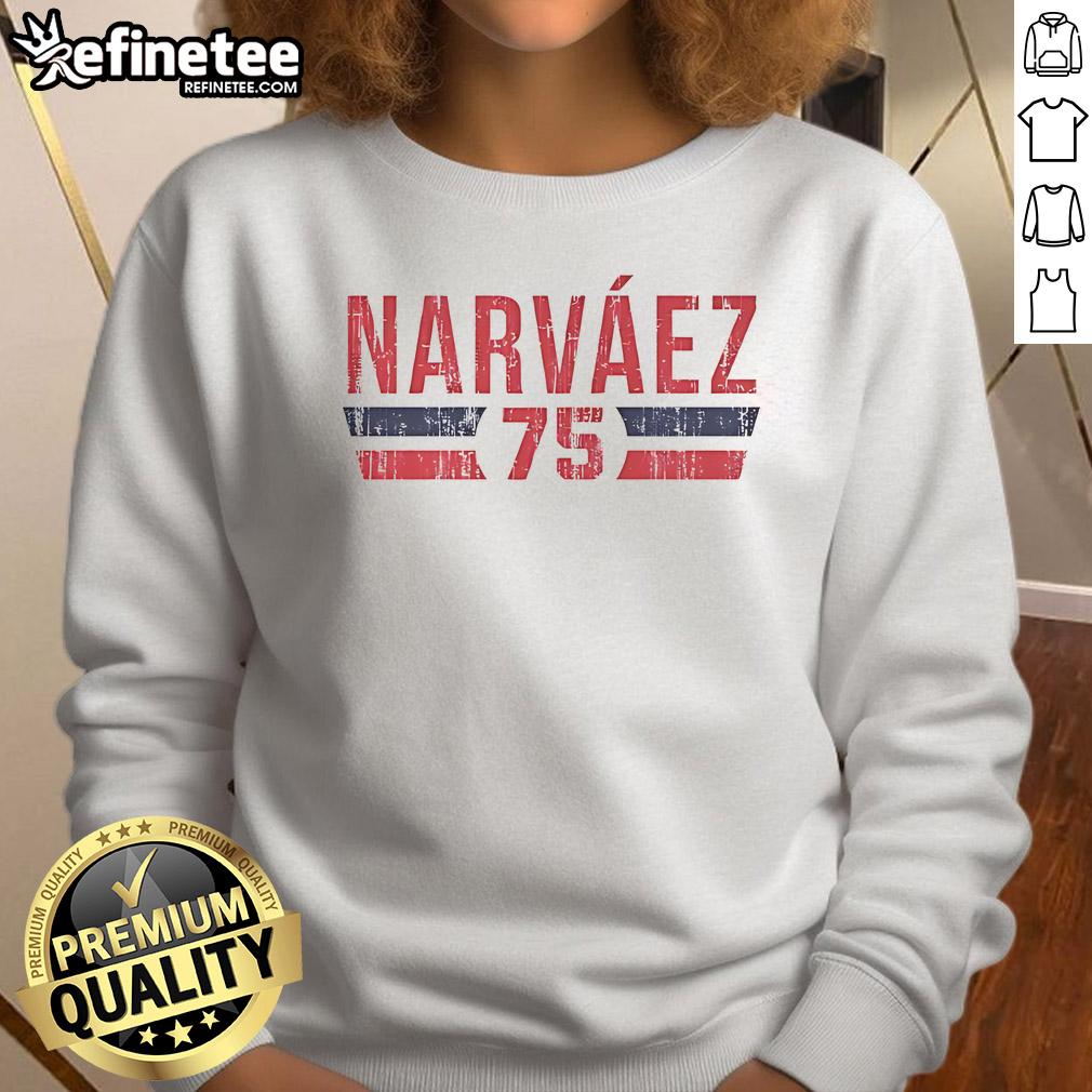 Official Carlos Narvaez 75 Boston Font Vintage Sweatshirt in a classic gray design, perfect for casual wear.