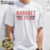 Official Carlos Narvaez 75 Boston Font Vintage T-Shirt featuring retro design and vibrant colors for stylish wear.
