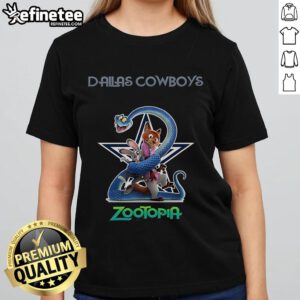 Official Dallas Cowboys Zootopia 2 Ladies Tee featuring vibrant graphics and a stylish design for fans.