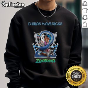 Official Dallas Mavericks Zootopia 2 sweatshirt featuring vibrant graphics and team logo for basketball fans.