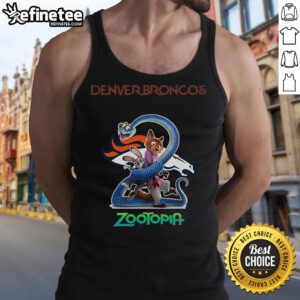 Alt Text: Official Denver Broncos Zootopia 2 Tank Top featuring vibrant graphics and team logo, perfect for fans.