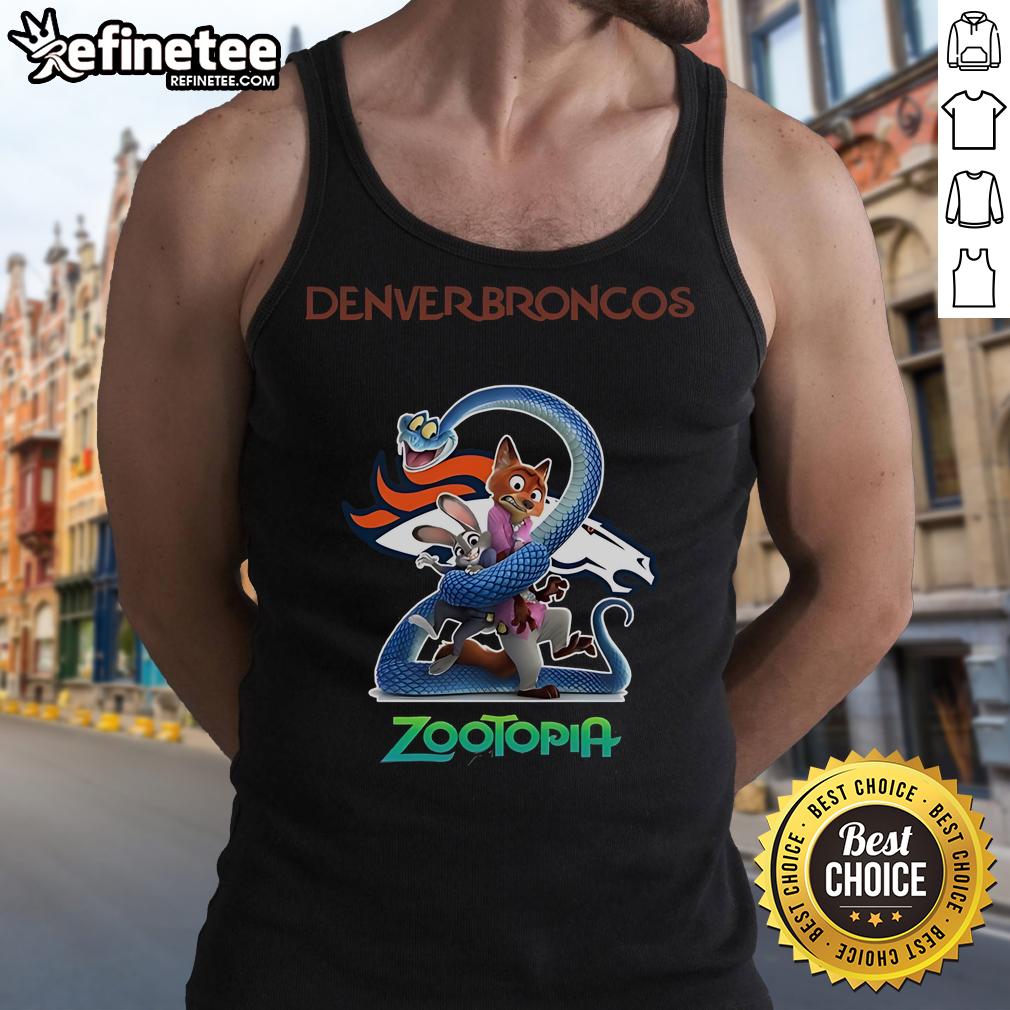 Alt Text: Official Denver Broncos Zootopia 2 Tank Top featuring vibrant graphics and team logo, perfect for fans.