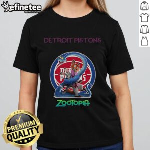 Official Detroit Pistons Zootopia 2 Ladies Tee featuring vibrant team graphics and a stylish fit for fans.