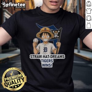 Official Detroit Tigers Monkey D. Luffy T-Shirt featuring Straw Hat Dreams design, perfect for fans and collectors.