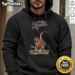 Alt Text: Official Detroit Tigers Tiny Turnip Velociraptor Hoodie for kids, featuring a fun dinosaur design and team colors.