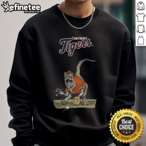 Official Detroit Tigers Tiny Turnip Velociraptor Sweatshirt featuring a vibrant design for fans of all ages.