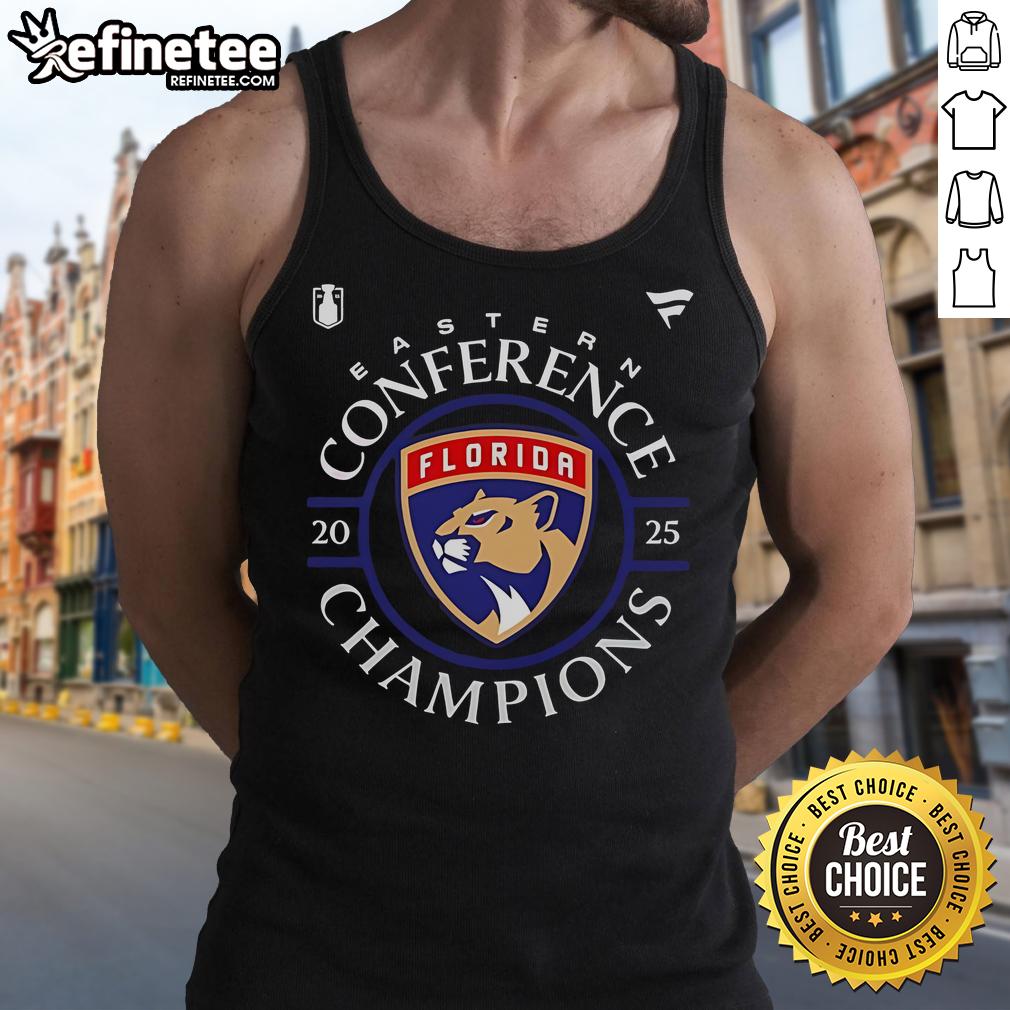Official Florida Panthers 2025 Eastern Conference Champions locker room tank top showcasing team pride and winning spirit.