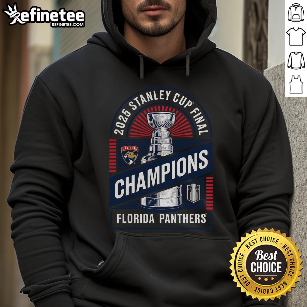 Alt Text: Official Florida Panthers 2025 Stanley Cup Champions Shine Hoodie showcasing team logo and vibrant design.