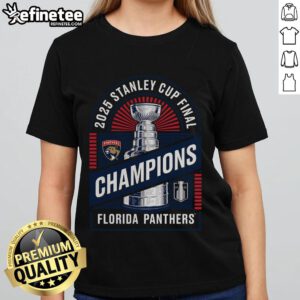 Official Florida Panthers 2025 Stanley Cup Champions Shine Ladies Tee showcasing team pride and style.