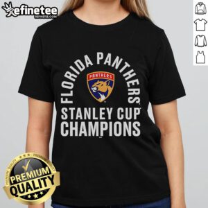 Official Florida Panthers 25 Stanley Cup Champions Class Ladies Tee featuring team logo and vibrant colors.