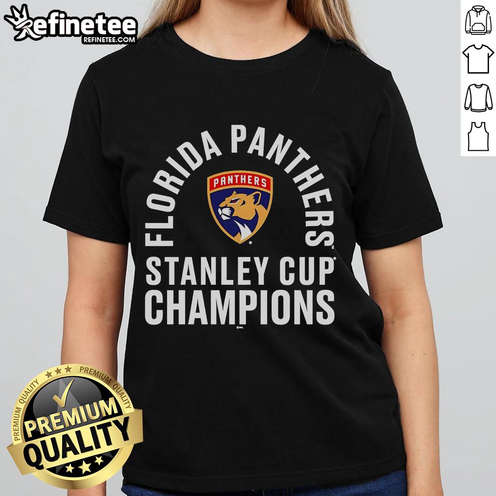 Official Florida Panthers 25 Stanley Cup Champions Class Ladies Tee featuring team logo and vibrant colors.