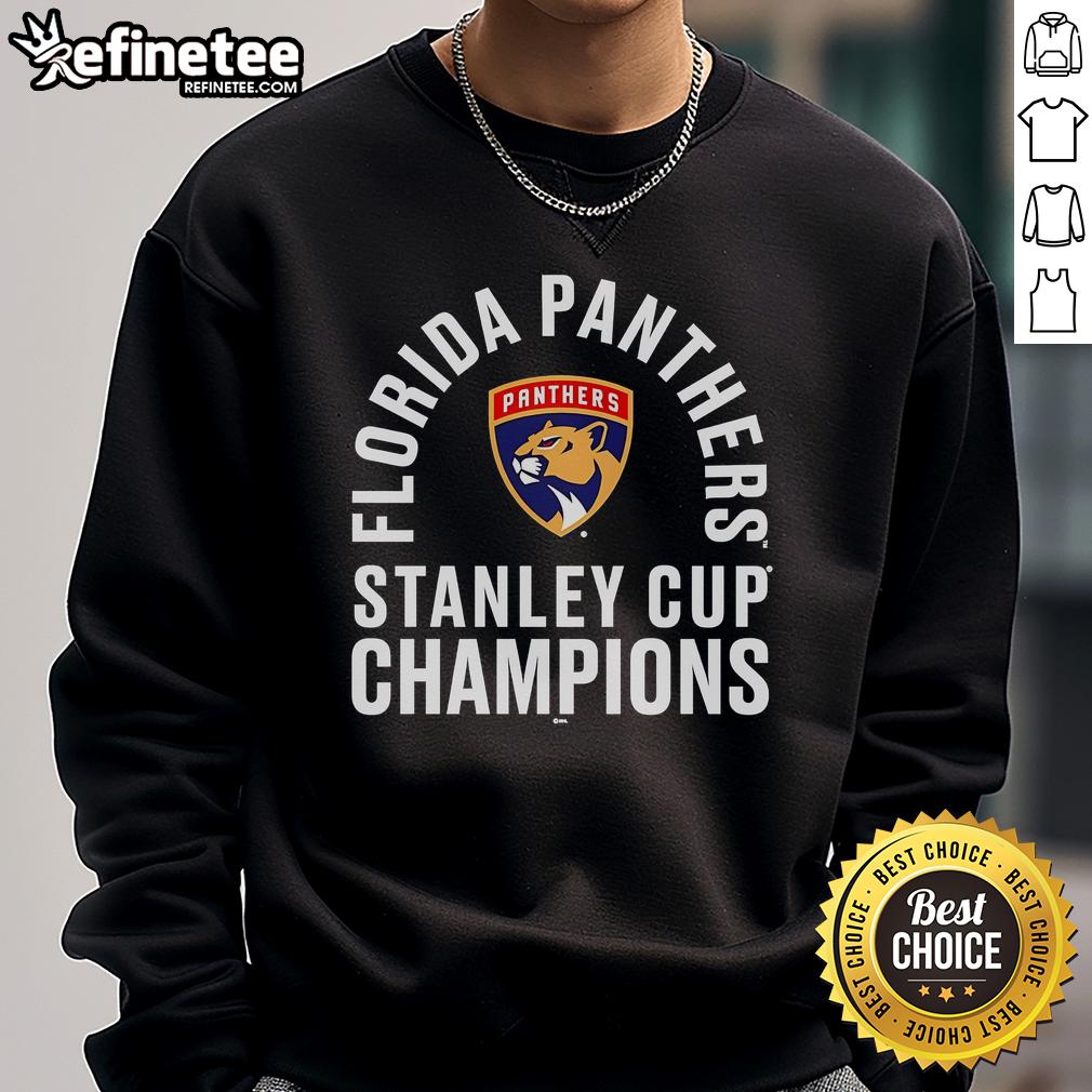 Official Florida Panthers 25 Stanley Cup Champions Class Sweatshirt featuring team logo and championship graphics.