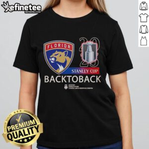 Official Florida Panthers National Hockey Back-To-Back Champions 2025 Ladies Tee featuring team logo and stylish design.
