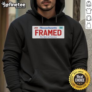 Official framed Massachusetts license plate design on a police justice satire logo hoodie, perfect for unique fashion.