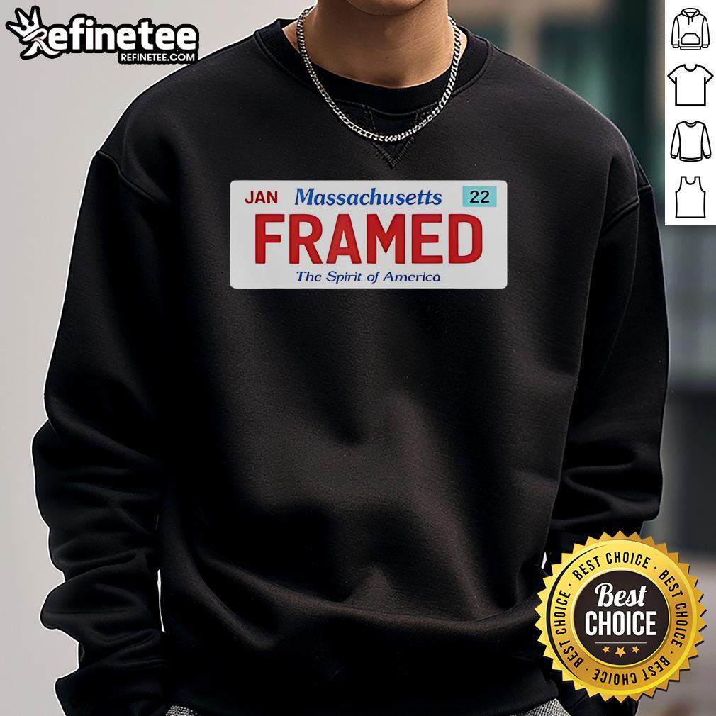 Official framed Massachusetts license plate sweatshirt featuring Police Justice satire logo, perfect for unique fashion lovers.