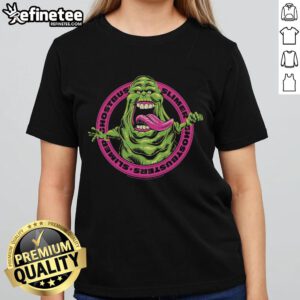 Official Ghostbusters Frozen Empire Slimer Ladies Tee featuring a vibrant Slimer graphic on a stylish women's shirt.