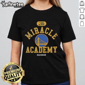 Golden State Warriors Miracle Academy ladies tee featuring vibrant team colors and logo, perfect for NBA fans.
