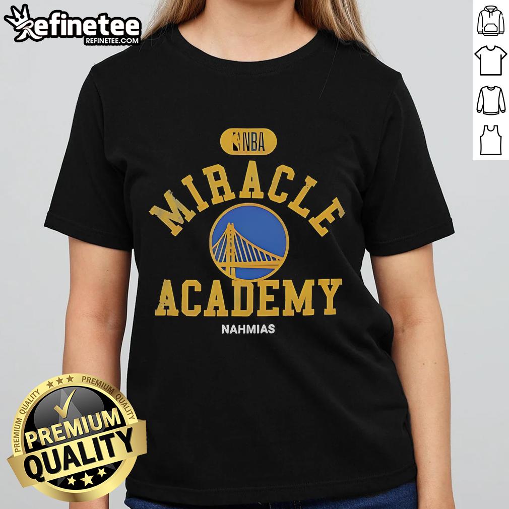 Golden State Warriors Miracle Academy ladies tee featuring vibrant team colors and logo, perfect for NBA fans.